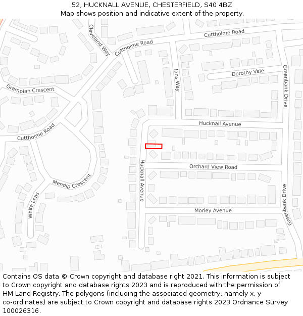 52, HUCKNALL AVENUE, CHESTERFIELD, S40 4BZ: Location map and indicative extent of plot