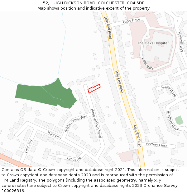 52, HUGH DICKSON ROAD, COLCHESTER, CO4 5DE: Location map and indicative extent of plot