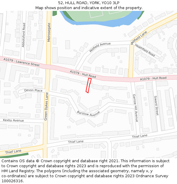 52, HULL ROAD, YORK, YO10 3LP: Location map and indicative extent of plot