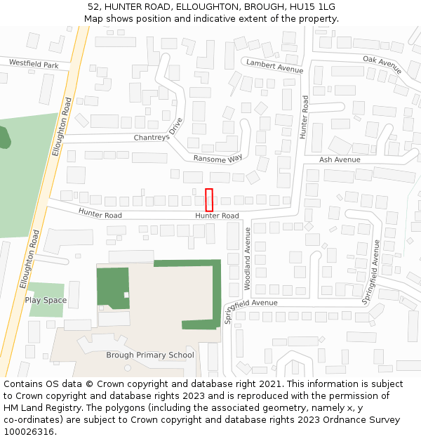 52, HUNTER ROAD, ELLOUGHTON, BROUGH, HU15 1LG: Location map and indicative extent of plot