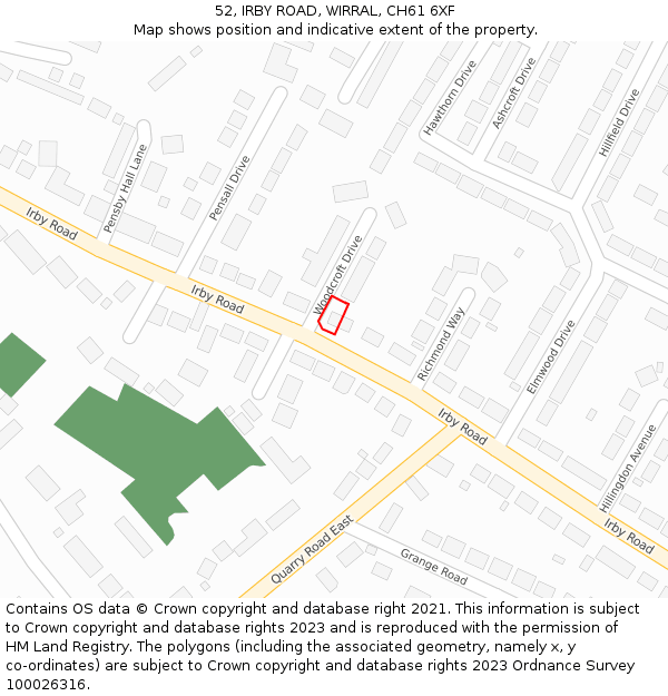 52, IRBY ROAD, WIRRAL, CH61 6XF: Location map and indicative extent of plot