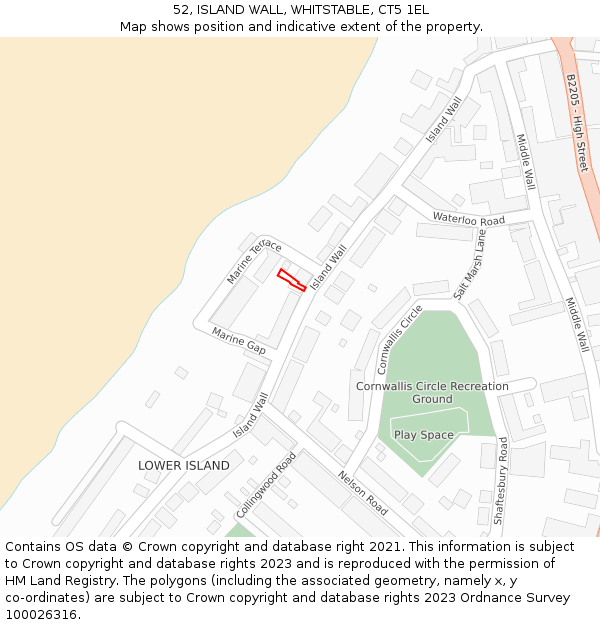 52, ISLAND WALL, WHITSTABLE, CT5 1EL: Location map and indicative extent of plot