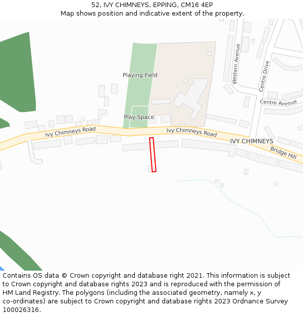 52, IVY CHIMNEYS, EPPING, CM16 4EP: Location map and indicative extent of plot