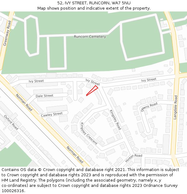 52, IVY STREET, RUNCORN, WA7 5NU: Location map and indicative extent of plot