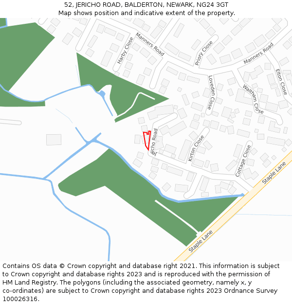 52, JERICHO ROAD, BALDERTON, NEWARK, NG24 3GT: Location map and indicative extent of plot