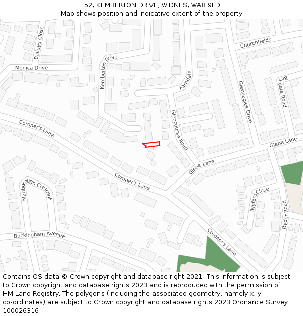 52, KEMBERTON DRIVE, WIDNES, WA8 9FD: Location map and indicative extent of plot