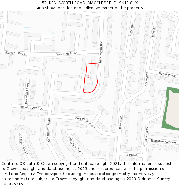 52, KENILWORTH ROAD, MACCLESFIELD, SK11 8UX: Location map and indicative extent of plot