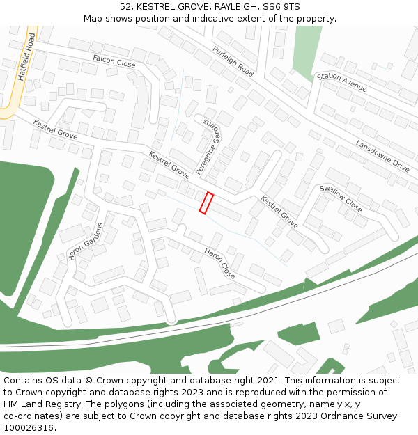 52, KESTREL GROVE, RAYLEIGH, SS6 9TS: Location map and indicative extent of plot