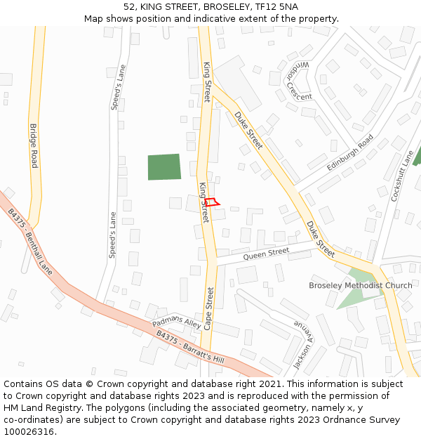 52, KING STREET, BROSELEY, TF12 5NA: Location map and indicative extent of plot