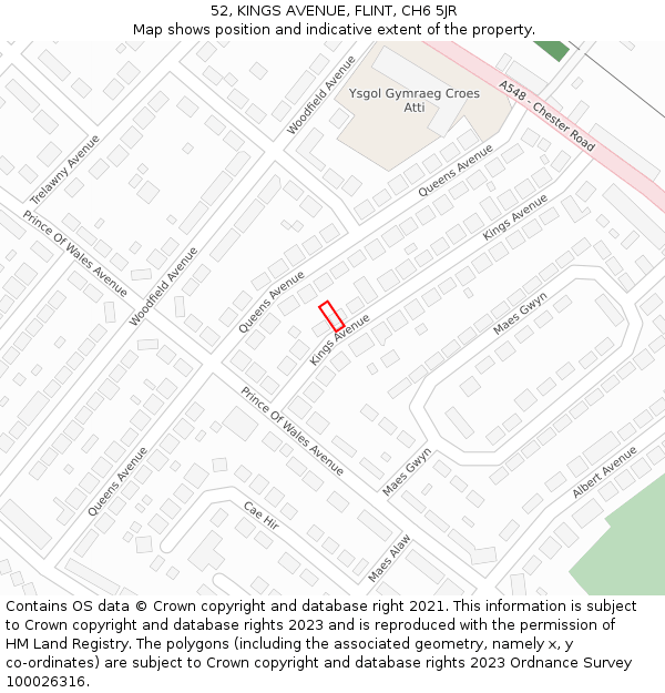 52, KINGS AVENUE, FLINT, CH6 5JR: Location map and indicative extent of plot