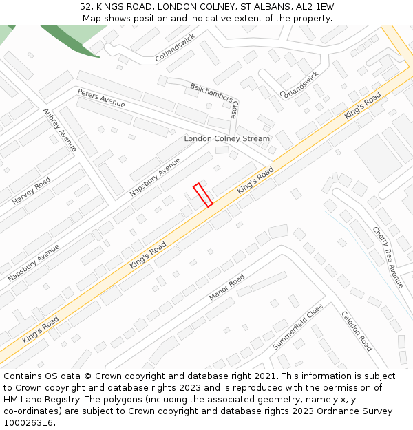 52, KINGS ROAD, LONDON COLNEY, ST ALBANS, AL2 1EW: Location map and indicative extent of plot
