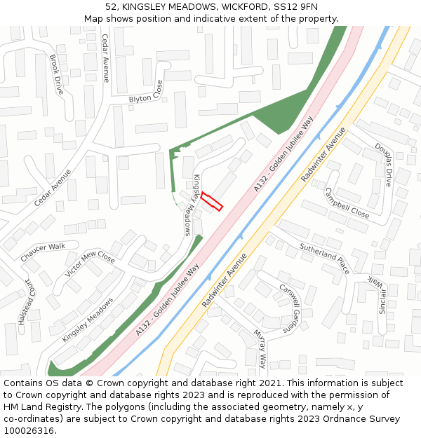 52, KINGSLEY MEADOWS, WICKFORD, SS12 9FN: Location map and indicative extent of plot