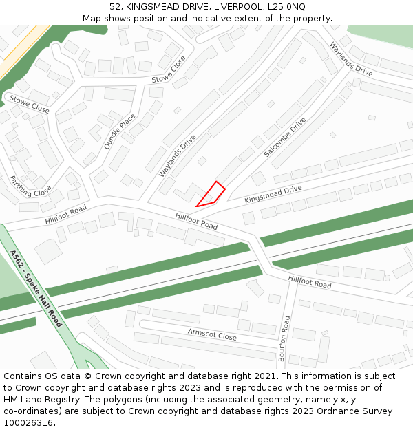 52, KINGSMEAD DRIVE, LIVERPOOL, L25 0NQ: Location map and indicative extent of plot