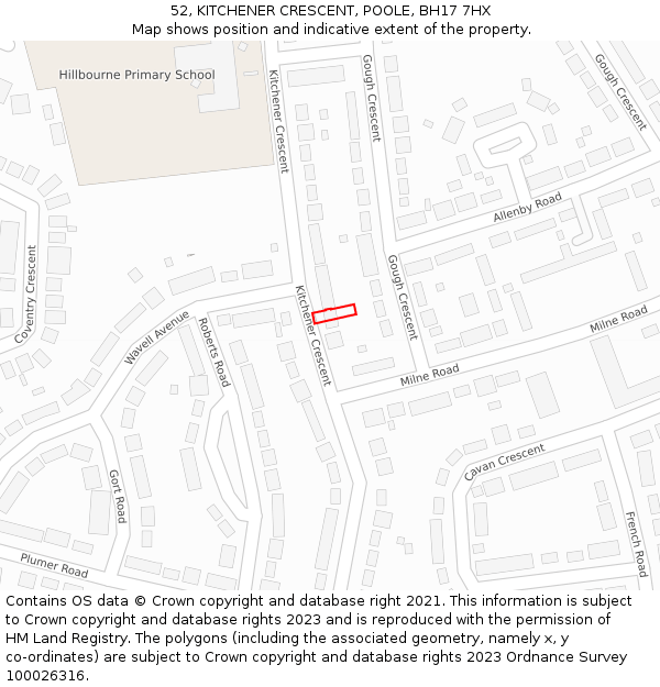 52, KITCHENER CRESCENT, POOLE, BH17 7HX: Location map and indicative extent of plot