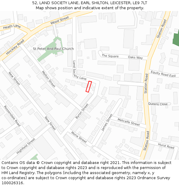 52, LAND SOCIETY LANE, EARL SHILTON, LEICESTER, LE9 7LT: Location map and indicative extent of plot