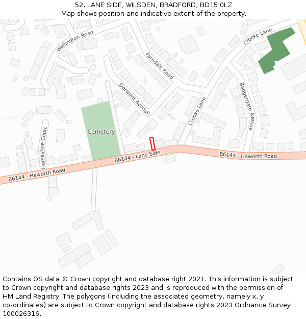 52, LANE SIDE, WILSDEN, BRADFORD, BD15 0LZ: Location map and indicative extent of plot