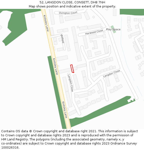 52, LANGDON CLOSE, CONSETT, DH8 7NH: Location map and indicative extent of plot