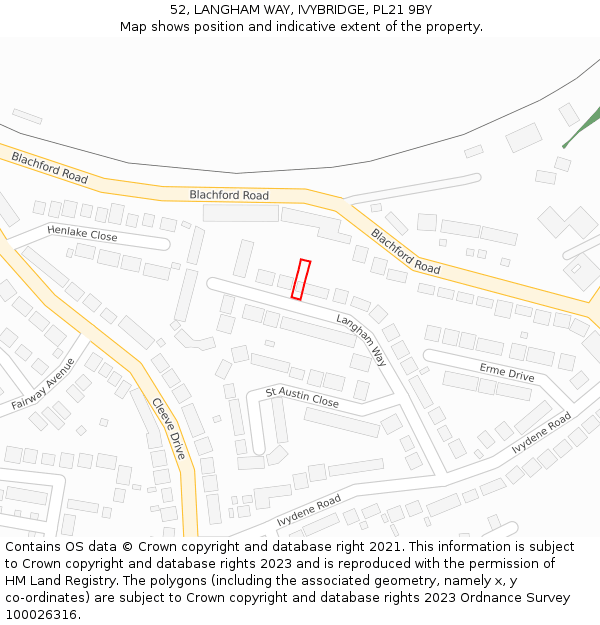 52, LANGHAM WAY, IVYBRIDGE, PL21 9BY: Location map and indicative extent of plot