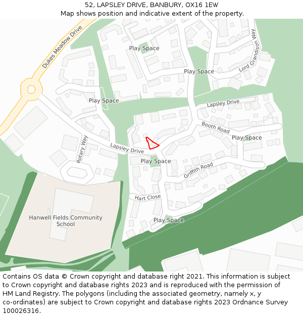 52, LAPSLEY DRIVE, BANBURY, OX16 1EW: Location map and indicative extent of plot