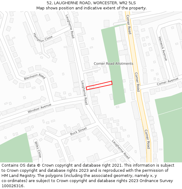 52, LAUGHERNE ROAD, WORCESTER, WR2 5LS: Location map and indicative extent of plot