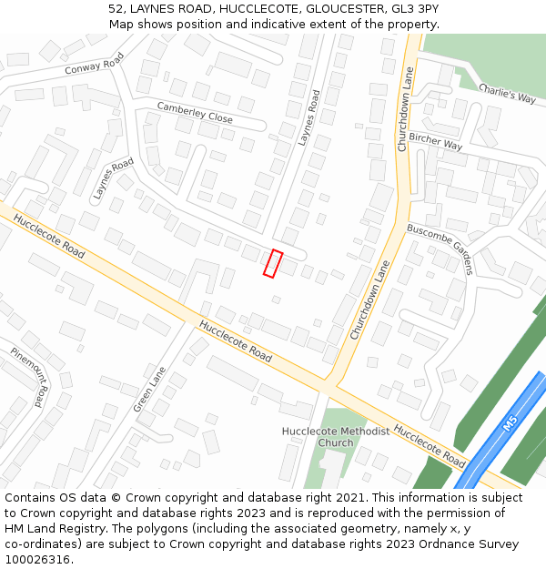 52, LAYNES ROAD, HUCCLECOTE, GLOUCESTER, GL3 3PY: Location map and indicative extent of plot