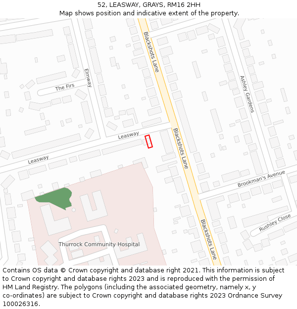 52, LEASWAY, GRAYS, RM16 2HH: Location map and indicative extent of plot