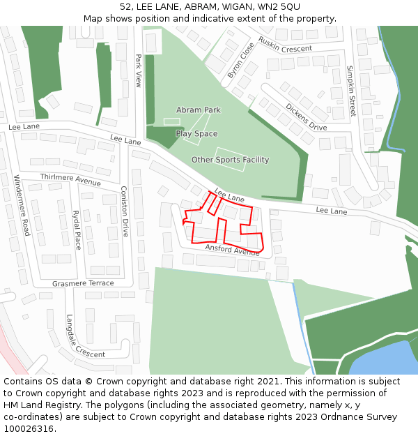 52, LEE LANE, ABRAM, WIGAN, WN2 5QU: Location map and indicative extent of plot