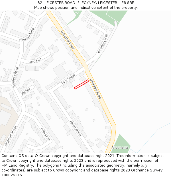 52, LEICESTER ROAD, FLECKNEY, LEICESTER, LE8 8BF: Location map and indicative extent of plot