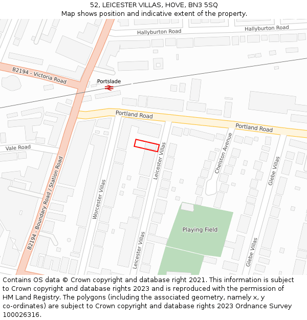 52, LEICESTER VILLAS, HOVE, BN3 5SQ: Location map and indicative extent of plot