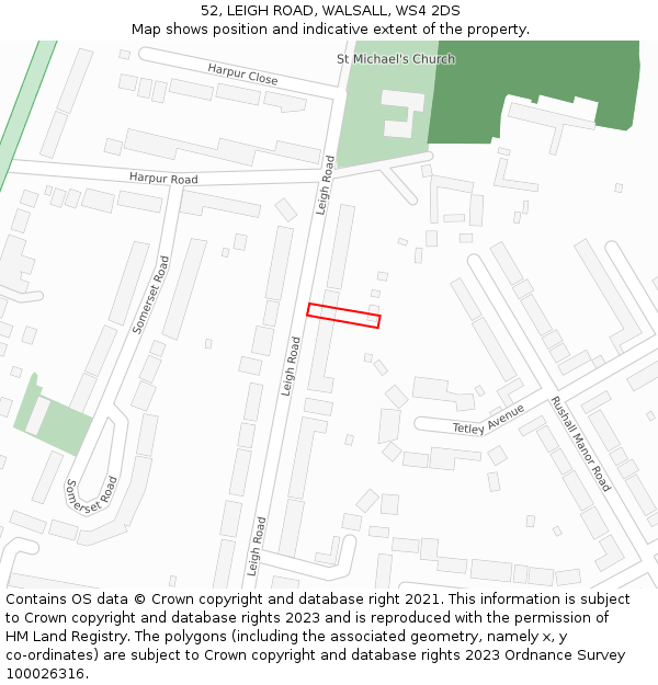 52, LEIGH ROAD, WALSALL, WS4 2DS: Location map and indicative extent of plot