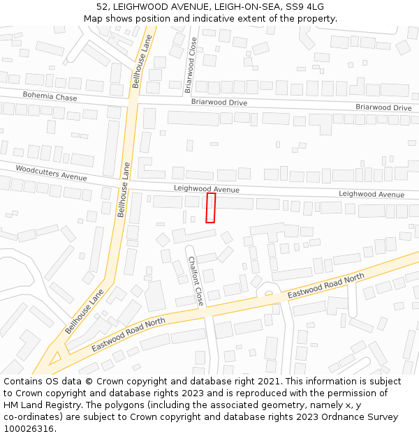 52, LEIGHWOOD AVENUE, LEIGH-ON-SEA, SS9 4LG: Location map and indicative extent of plot