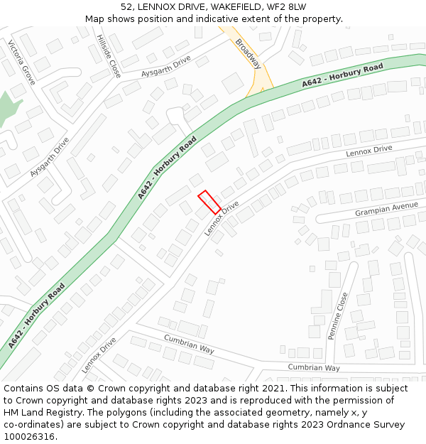 52, LENNOX DRIVE, WAKEFIELD, WF2 8LW: Location map and indicative extent of plot