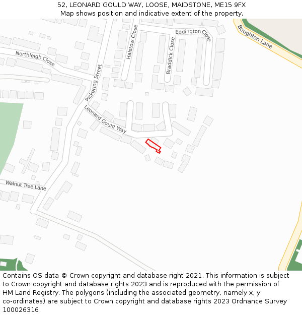 52, LEONARD GOULD WAY, LOOSE, MAIDSTONE, ME15 9FX: Location map and indicative extent of plot