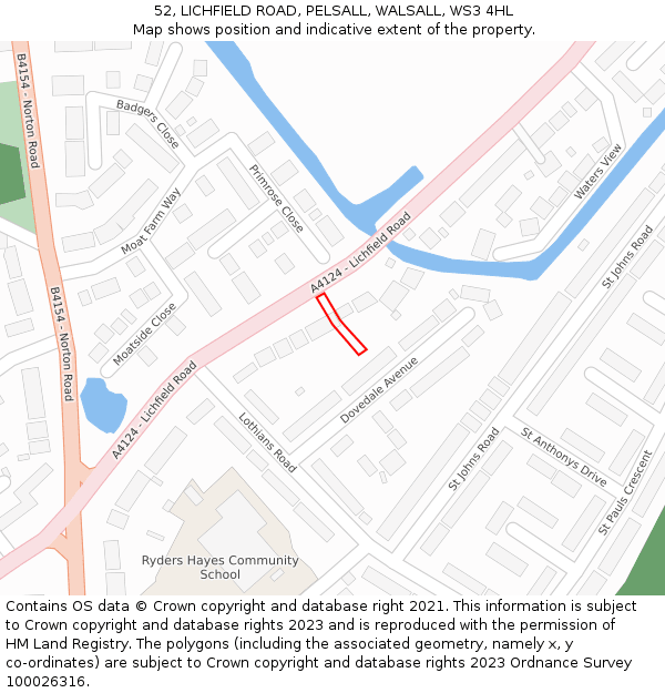 52, LICHFIELD ROAD, PELSALL, WALSALL, WS3 4HL: Location map and indicative extent of plot