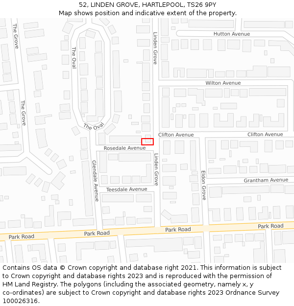 52, LINDEN GROVE, HARTLEPOOL, TS26 9PY: Location map and indicative extent of plot