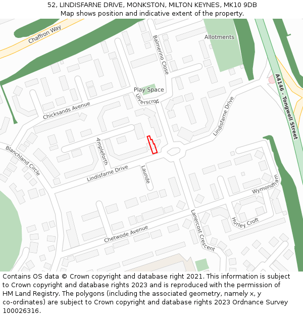 52, LINDISFARNE DRIVE, MONKSTON, MILTON KEYNES, MK10 9DB: Location map and indicative extent of plot