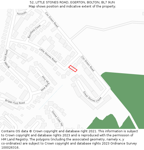 52, LITTLE STONES ROAD, EGERTON, BOLTON, BL7 9UN: Location map and indicative extent of plot