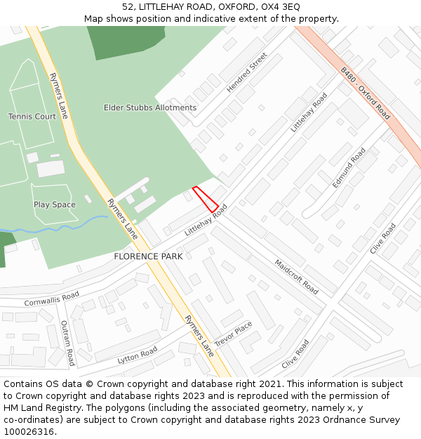 52, LITTLEHAY ROAD, OXFORD, OX4 3EQ: Location map and indicative extent of plot