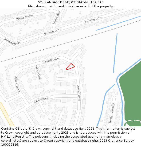 52, LLANDAFF DRIVE, PRESTATYN, LL19 8AS: Location map and indicative extent of plot