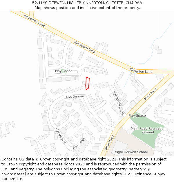 52, LLYS DERWEN, HIGHER KINNERTON, CHESTER, CH4 9AA: Location map and indicative extent of plot
