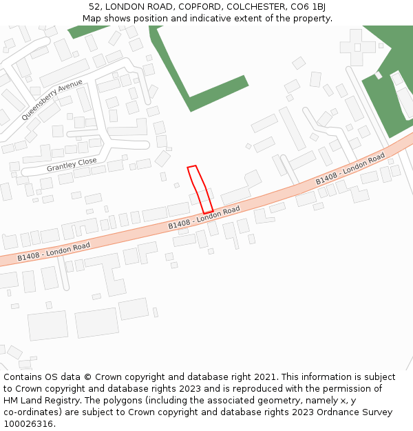 52, LONDON ROAD, COPFORD, COLCHESTER, CO6 1BJ: Location map and indicative extent of plot