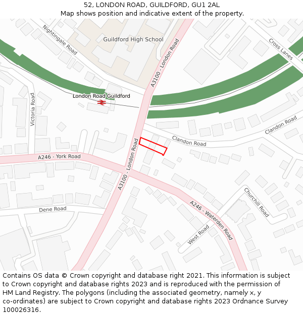 52, LONDON ROAD, GUILDFORD, GU1 2AL: Location map and indicative extent of plot