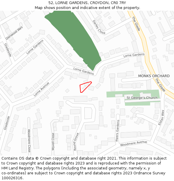 52, LORNE GARDENS, CROYDON, CR0 7RY: Location map and indicative extent of plot