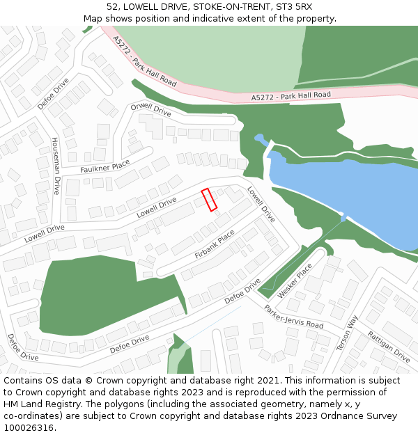 52, LOWELL DRIVE, STOKE-ON-TRENT, ST3 5RX: Location map and indicative extent of plot