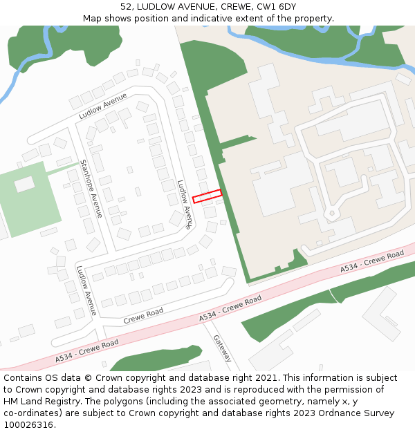 52, LUDLOW AVENUE, CREWE, CW1 6DY: Location map and indicative extent of plot