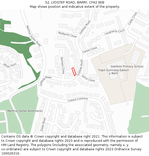 52, LYDSTEP ROAD, BARRY, CF62 9EB: Location map and indicative extent of plot