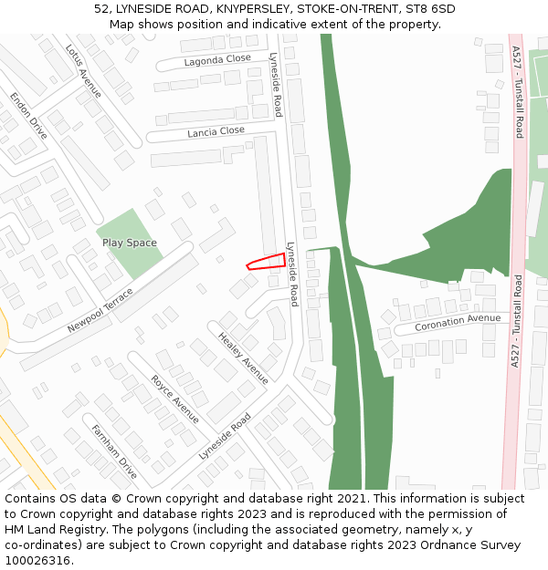 52, LYNESIDE ROAD, KNYPERSLEY, STOKE-ON-TRENT, ST8 6SD: Location map and indicative extent of plot