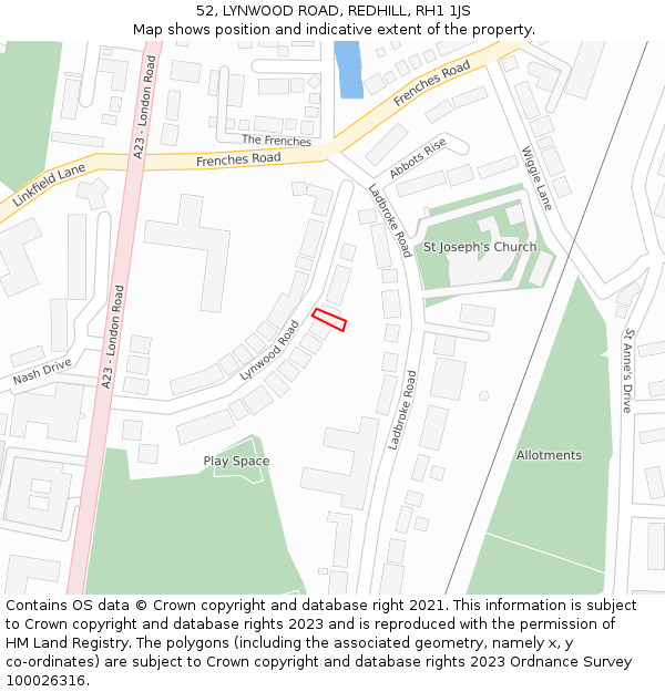 52, LYNWOOD ROAD, REDHILL, RH1 1JS: Location map and indicative extent of plot