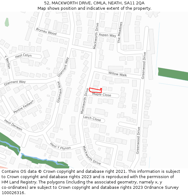 52, MACKWORTH DRIVE, CIMLA, NEATH, SA11 2QA: Location map and indicative extent of plot