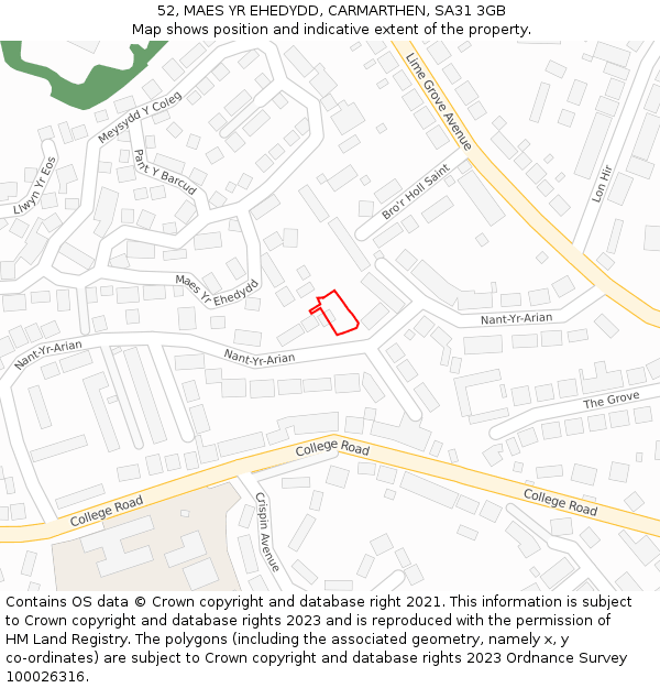 52, MAES YR EHEDYDD, CARMARTHEN, SA31 3GB: Location map and indicative extent of plot